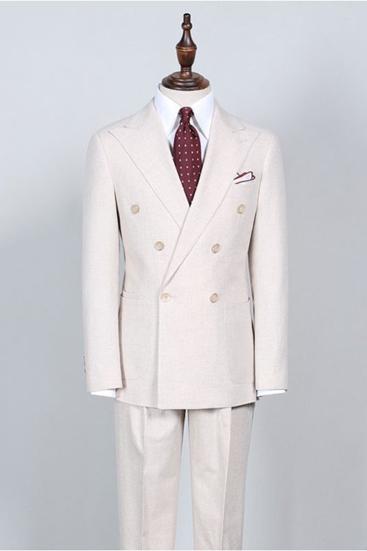 Simple White Peaked Lapel Double Breasted Bespoke Business Suit