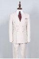 Simple White Peaked Lapel Double Breasted Bespoke Business Suit