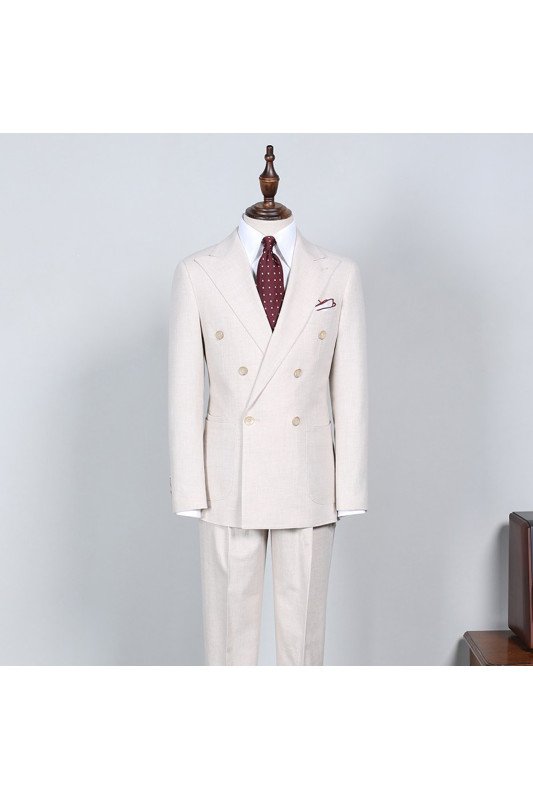 Simple White Peaked Lapel Double Breasted Bespoke Business Suit