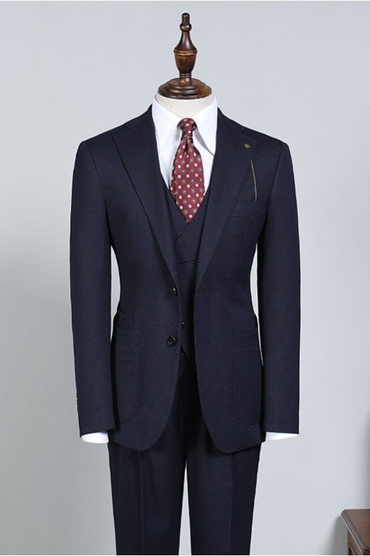 Regular Navy Blue Three Pieces Best Fitted Bespoke Business Suit