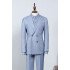 Cool Latest Sky Blue Plaid Peaked Lapel Tailored Business Suit