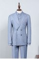 Cool Latest Sky Blue Plaid Peaked Lapel Tailored Business Suit