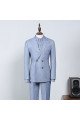 Cool Latest Sky Blue Plaid Peaked Lapel Tailored Business Suit