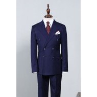 Unique Navy Blue Striped Double Breasted Best Fitted Business Suit Unique Navy Blue Striped Double Breasted Best Fitted Business Suit