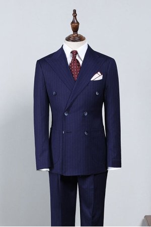 Unique Navy Blue Striped Double Breasted Best Fitted Business Suit Unique Navy Blue Striped Double Breasted Best Fitted Business Suit