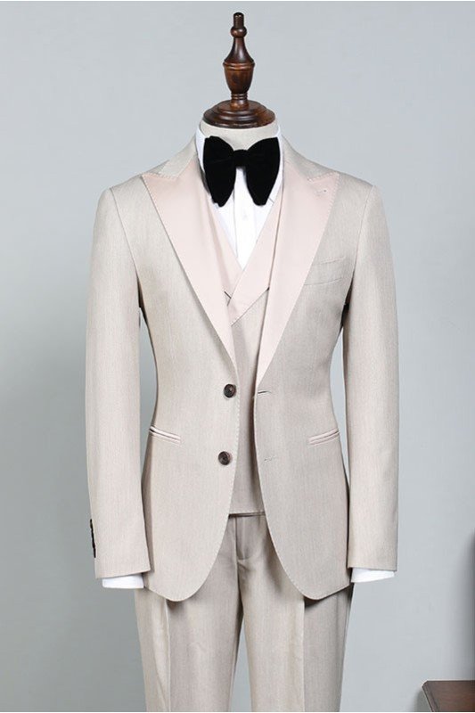 Fashion Off White Peaked Lapel Two Button Business Suit For Men