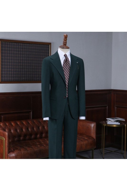 Chic Dark Green Notched Lapel Best Fitted Tailored Business Suit