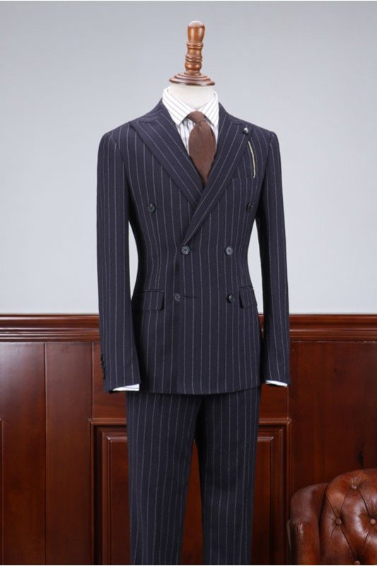 New Arrival Navy Blue Striped Best Fitted Bespoke Business Suit