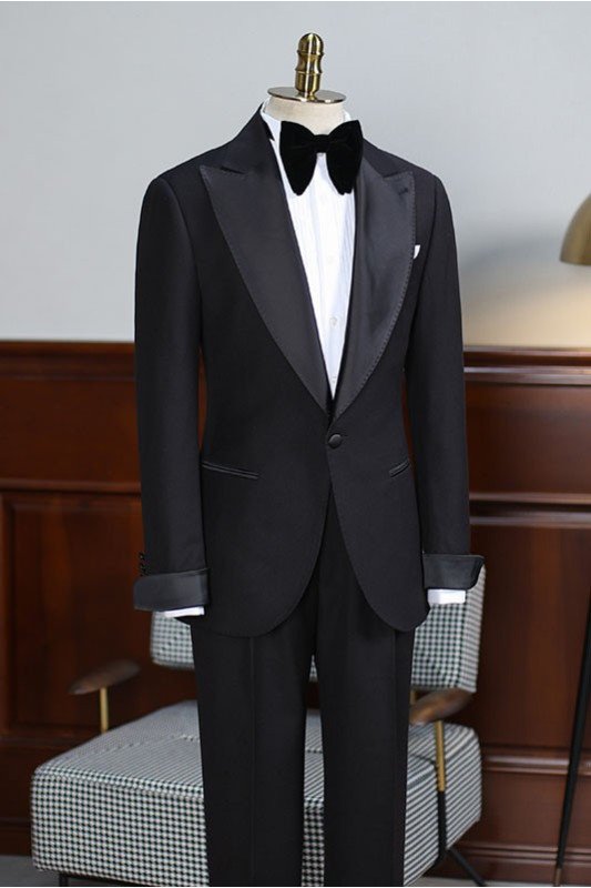 Classic Black Two Pieces Best Fitted Tailored Business Suit