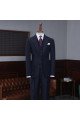 Formal Navy Blue Striped Three Pieces Best Fitted Bespoke Business Suit