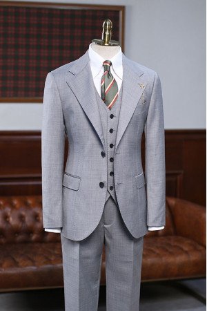 Gray Small Plaid Three Pieces Notched Lapel Best Fitted Business Suit Gray Small Plaid Three Pieces Notched Lapel Best Fitted Business Suit