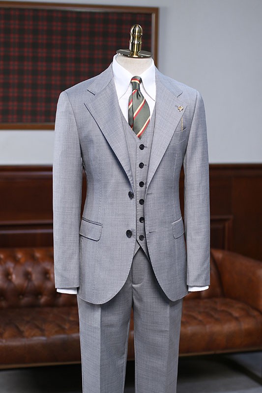 Gray Small Plaid Three Pieces Notched Lapel Best Fitted Business Suit