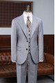 Gray Small Plaid Three Pieces Notched Lapel Best Fitted Business Suit