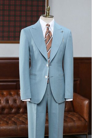 Affordable Blue Two Pieces Peaked Lapel Best Fitted Tailored Suit Affordable Blue Two Pieces Peaked Lapel Best Fitted Tailored Suit