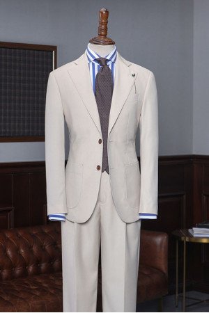 New Arrival Light Khaki Two Pieces Notched Lapel Suit For Business New Arrival Light Khaki Two Pieces Notched Lapel Suit For Business