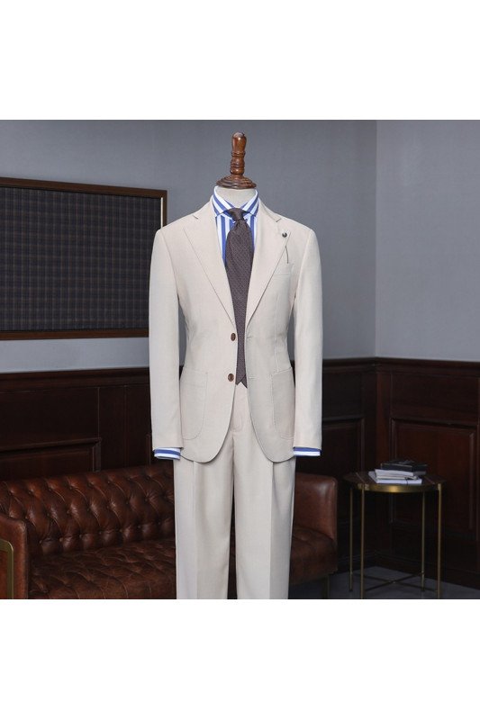 New Arrival Light Khaki Two Pieces Notched Lapel Suit For Business
