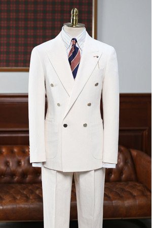 Modern White Peaked Lapel Double Breasted Business Suit For Men Modern White Peaked Lapel Double Breasted Business Suit For Men