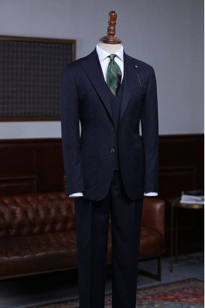 Elegant Navy Blue Striped Best Fitted Bespoke Business Suit For Men Elegant Navy Blue Striped Best Fitted Bespoke Business Suit For Men