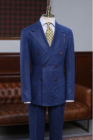 Trendy Blue Peaked Lapel Double Breasted Tailored Formal Men Suits