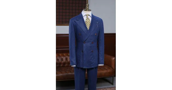 Blue Peaked Lapel Slim Fit New Arrival Men Suits main image 1