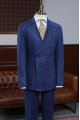 Trendy Blue Peaked Lapel Double Breasted Tailored Formal Men Suits