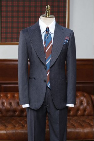 Classic Black Striped Peaked Lapel Best Fitted Business Suit