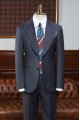 Classic Black Striped Peaked Lapel Best Fitted Business Suit