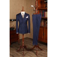 Modern Blue Striped Double Breasted Business Suit For Men Modern Blue Striped Double Breasted Business Suit For Men
