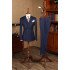 Modern Blue Striped Double Breasted Business Suit For Men