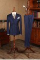 Modern Blue Striped Double Breasted Business Suit For Men