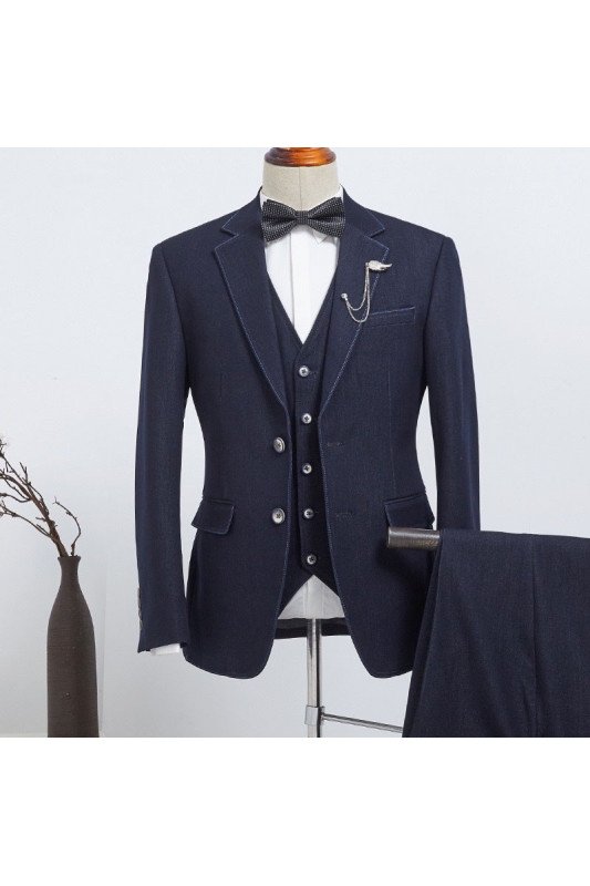 Hot Navy Blue Three Pieces Best Fitted Bespoke Suit For Business