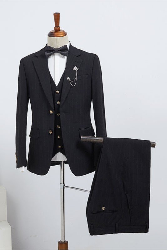 Newest Classic Black Striped Three Pieces Tailored Business Suit For Men