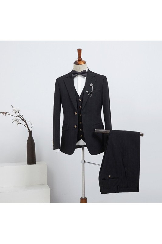 Newest Classic Black Striped Three Pieces Tailored Business Suit For Men