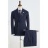 Fashion Navy Blue Striped Notched Lapel Double Breasted Tailored Business Suit