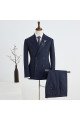 Fashion Navy Blue Striped Notched Lapel Double Breasted Tailored Business Suit