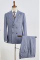 Chic Blue Plaid Peaked Lapel Double Breasted Business Suits