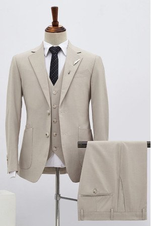 Formal Light Khaki Three Pieces Best Fitted Business Suit For Men