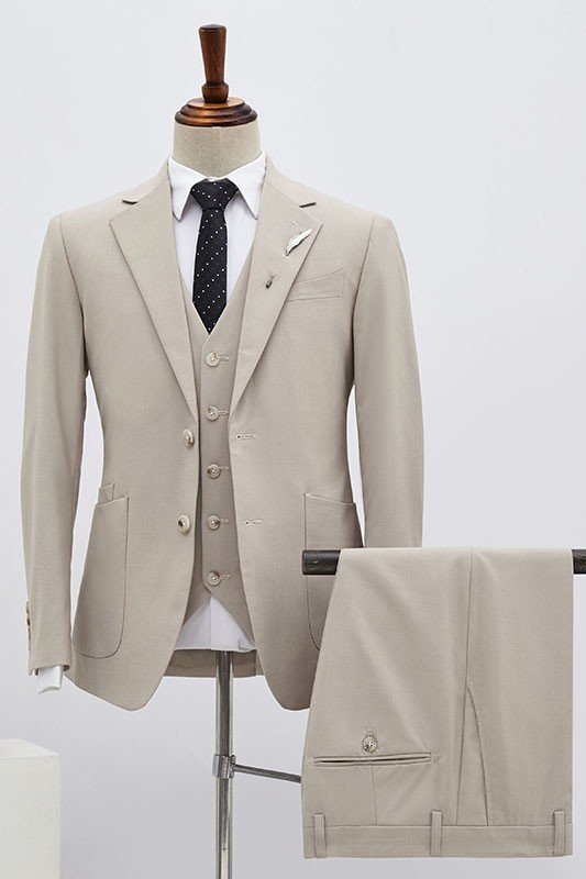 Formal Light Khaki Three Pieces Best Fitted Business Suit For Men