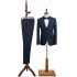 Fashion Navy Blue Striped Three Pieces Notched Lapel Business Suit