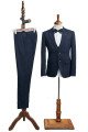 Fashion Navy Blue Striped Three Pieces Notched Lapel Business Suit