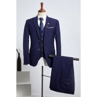 Chic Dark Blue Notched Lapel Two Button Best Fitted Business Suit Chic Dark Blue Notched Lapel Two Button Best Fitted Business Suit