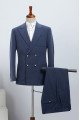 Stylish Blue Peaked Lapel Double Breasted Business Suit For Men