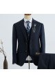 Formal Navy Blue Striped Three Pieces Best Fitted Menswear