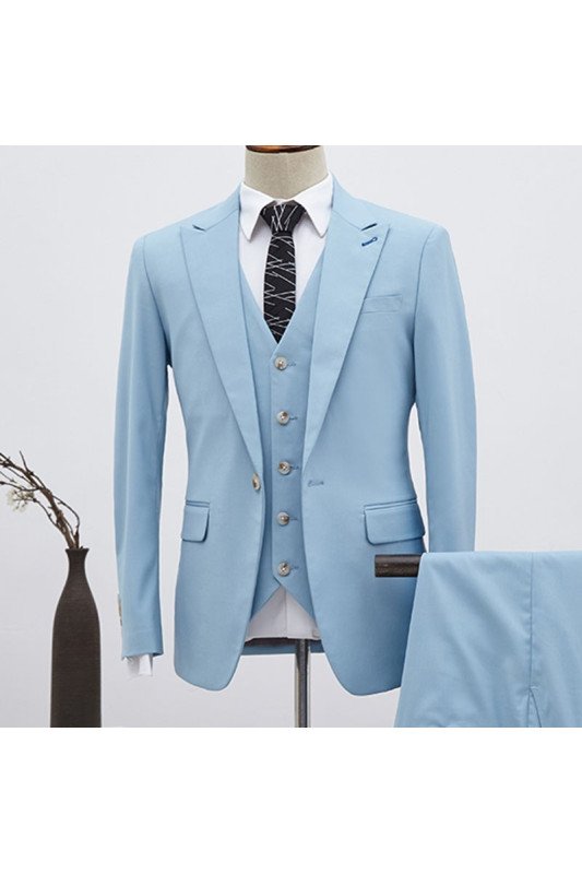 Hot Sky Blue Three Pieces Single Breasted Best Fitted Business Suit