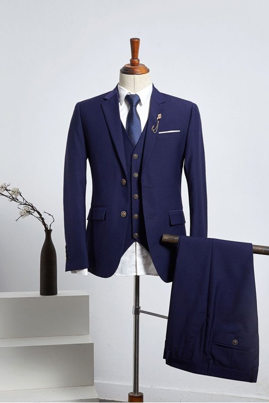 Elegant Navy Blue Three Pieces Best Fitted Tailored Business Suit