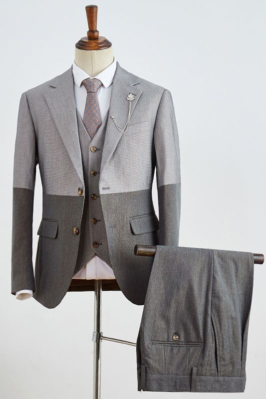 New Arrival Gray Three Pieces Notched Lapel Best Fitted Business Suit