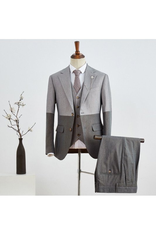 New Arrival Gray Three Pieces Notched Lapel Best Fitted Business Suit