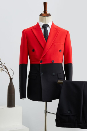 Unique Black And Red Peaked Lapel Double Breasted Prom Suit Unique Black And Red Peaked Lapel Double Breasted Prom Suit