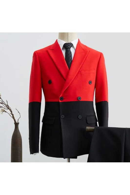 Red Peaked Lapel Double Breasted Bespoke Slim Fit Men's Prom Suits main image 1