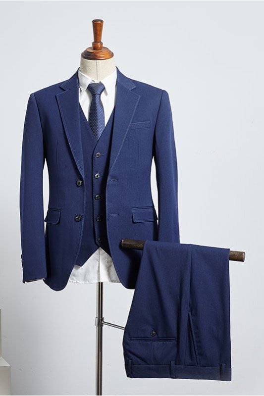 Modern Blue Three Pieces Notched Lapel Best Fitted Bespoke Business Suit